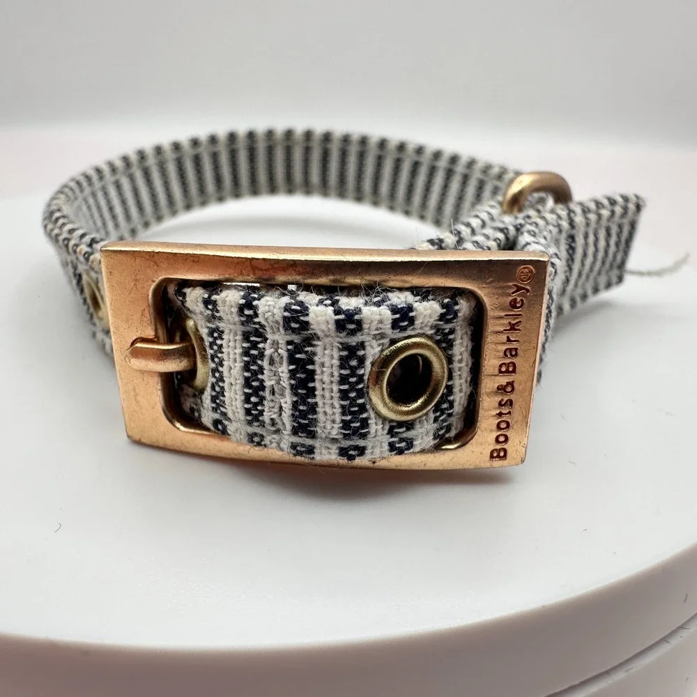 Vintage Y2K Gold Tone Boots & Barkley Black White‎ Striped Dog Collar Buckle